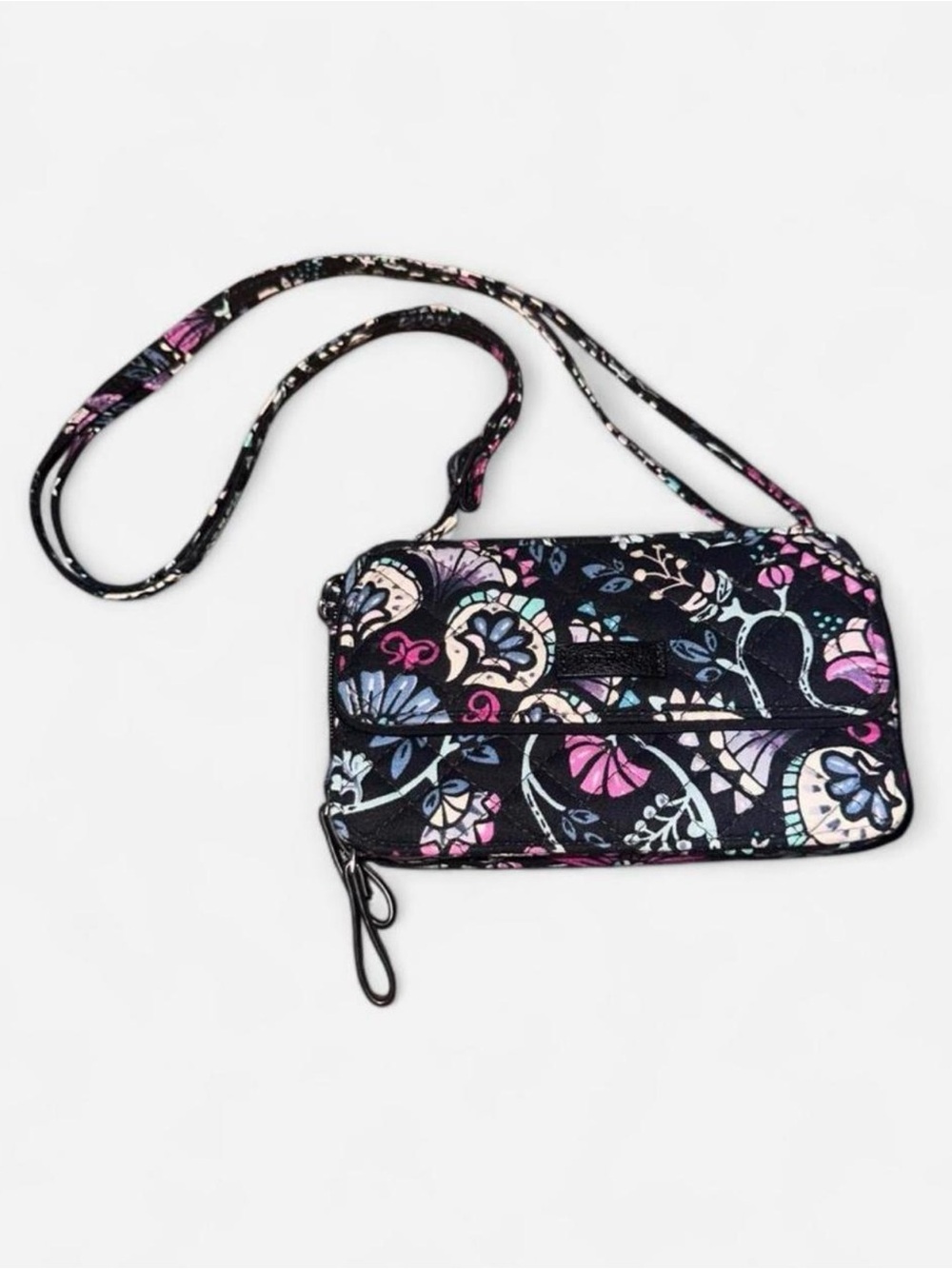 Vera Bradley Black Floral Quilted Crossbody Wallet